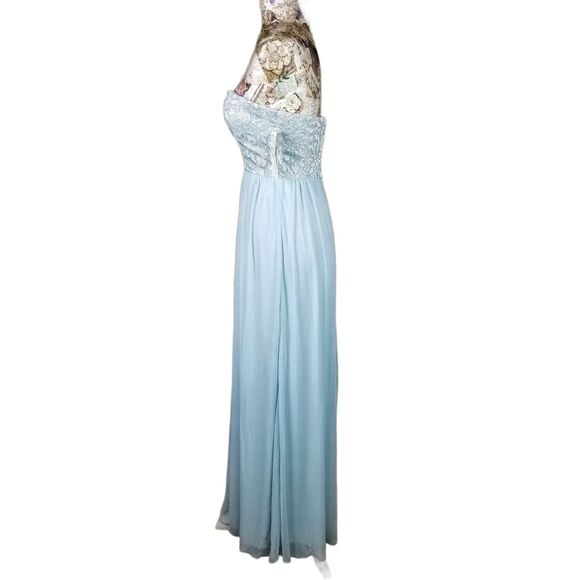 Formal Strapless Lace Sparkle Sequin Baby Blue Long Chiffon Gown Maxi Dress NEW! - Picture 6 of 13